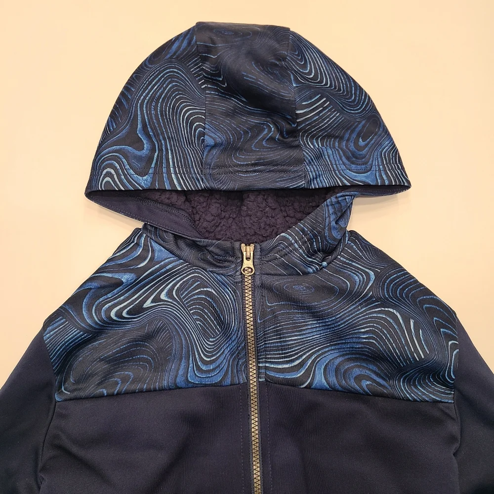 Children's Place Sherpa Lined Performance Full Zip Hoodie Navy Blue Print 7 8